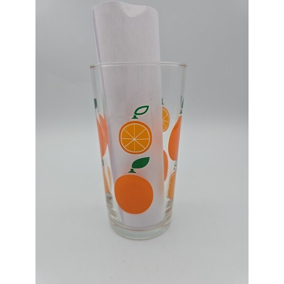 Swanky Orange Decorated Juice Tumbler  Mid-Century Glass Rare Find Pristine - Picture 5 of 12